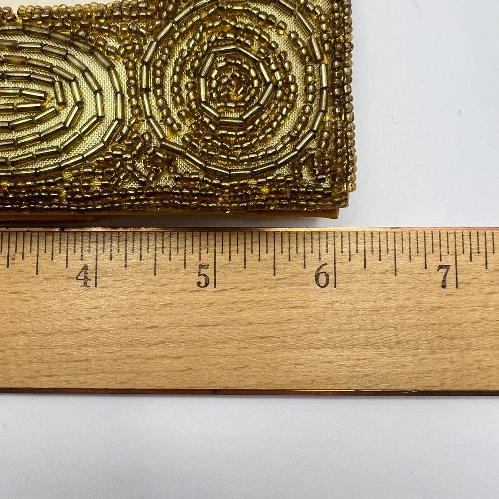 Vintage Bronze Yellow Beaded Picture Frame 3x3 Hand Embroidered India Ornate